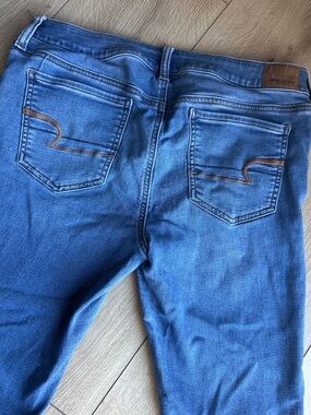 American Eagle Outfitters Skinny Jeans in Blue with Brown Stitching